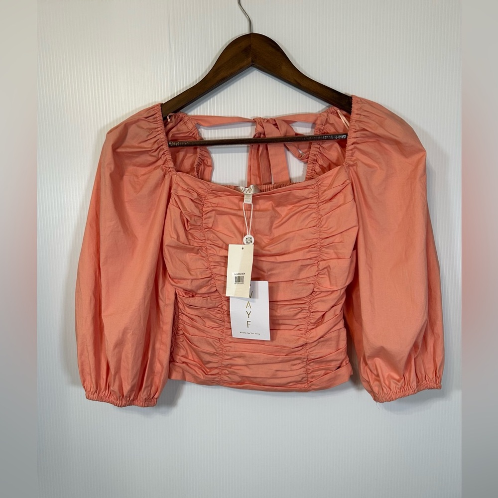 WAYF Peach Puff Sleeve Crop Top NWT  XS